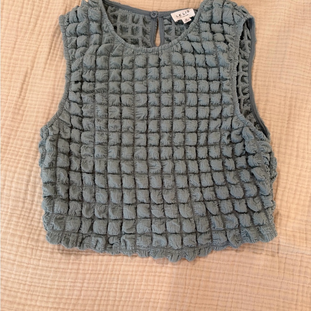 Le Lis Textured Bubble Blue Crop Top
